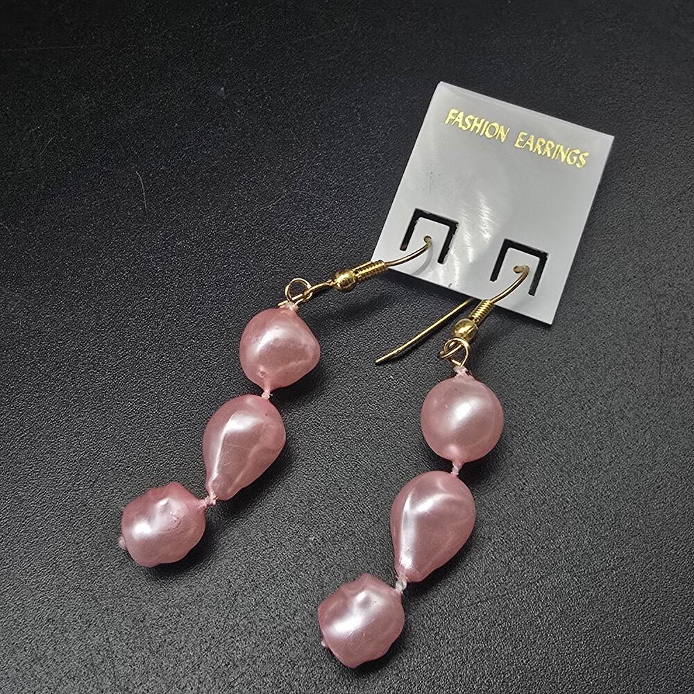 Pink Faux Pearl Beaded Earrings Vintage 1980s NOS Easter Spring Pastel